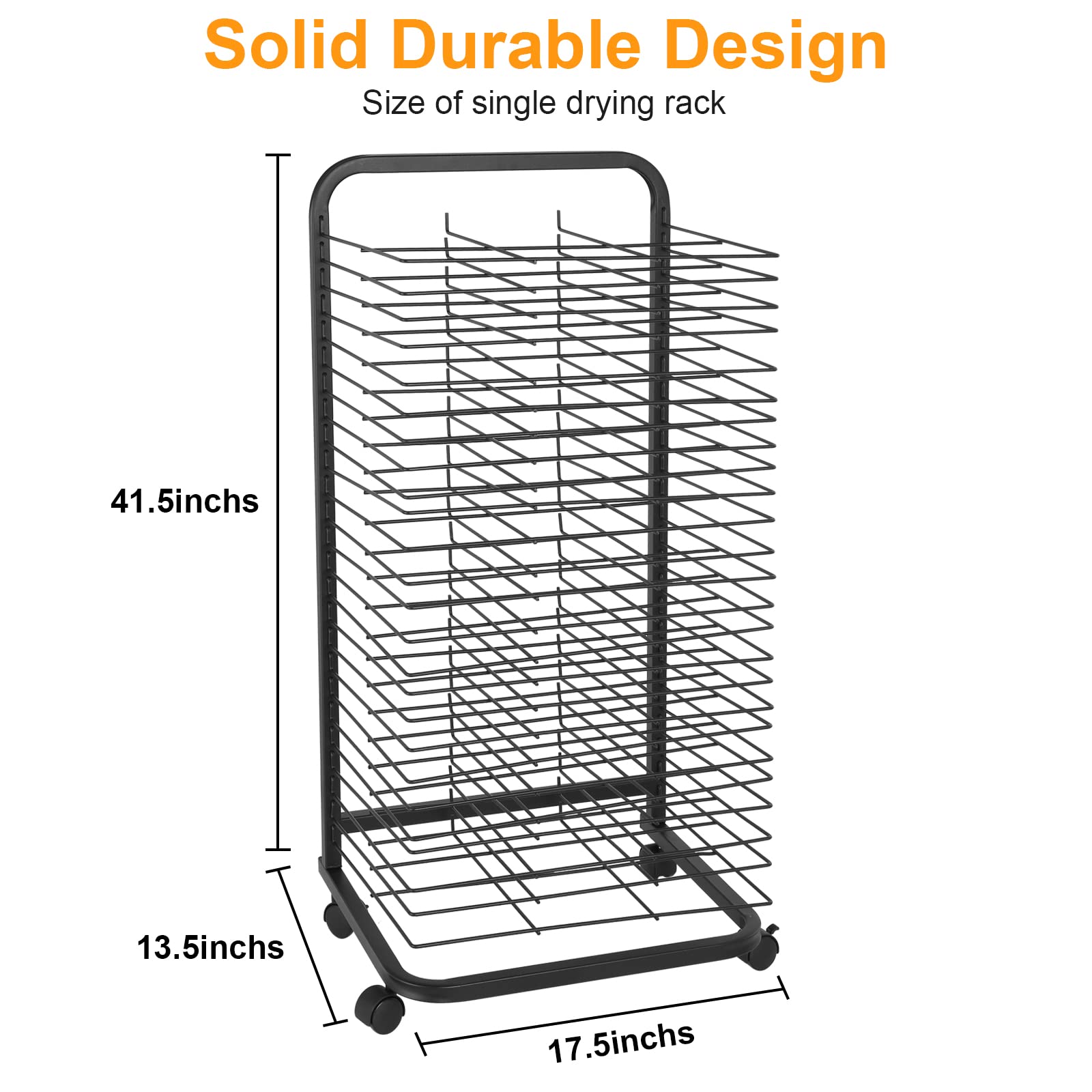 Towallmark Art Drying Rack with 25 Flexible Shelves, Mobile Paint Drying Rack with Four Wheels, Ideal for Schools and Art Studios, Height 41.5 inches, Shelves 12 by 17 inches,Black