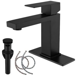 amirlans black faucet bathroom, stainless steel matte black bathroom faucet single hole with pop up drain, single handle faucet aml-1141-bk