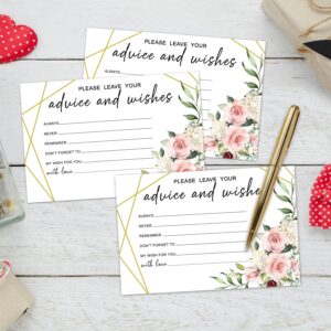 WwongxianB Set of 25 Rose Floral Modern Advice and Wishes Cards - Words of Wisdom Guest Book for Newlyweds Bridal Shower Wedding Retirement Grad Fill in Style Invites Cards -007