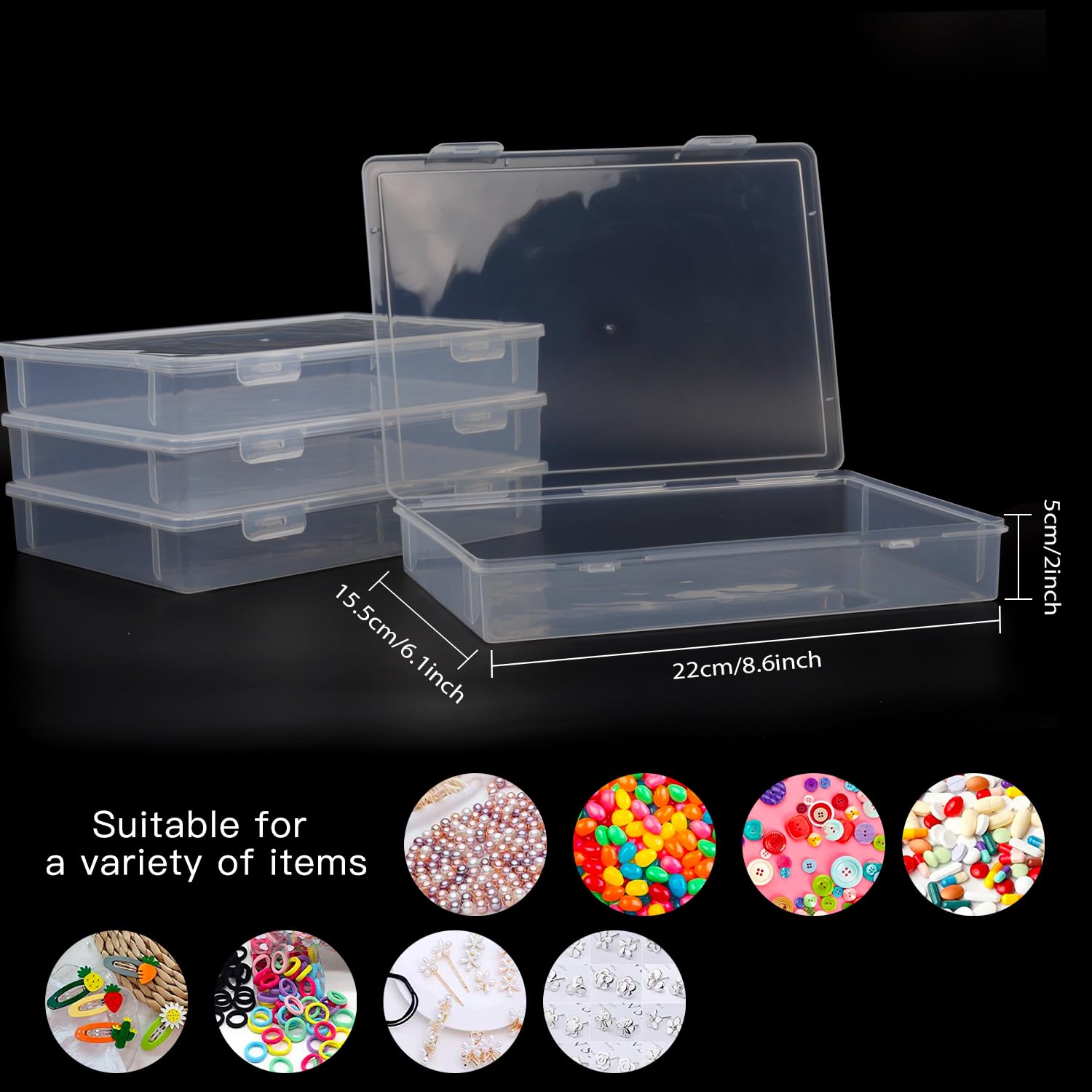 Rocutus Clear Plastic Storage Containers,8 Pack Clear Plastic Beads Storage Containers Empty Mini Storage Containers Box,Large Size Plastic Storage Box with Hinged Lid (8.6 x 6.1 x 1.9 Inches)