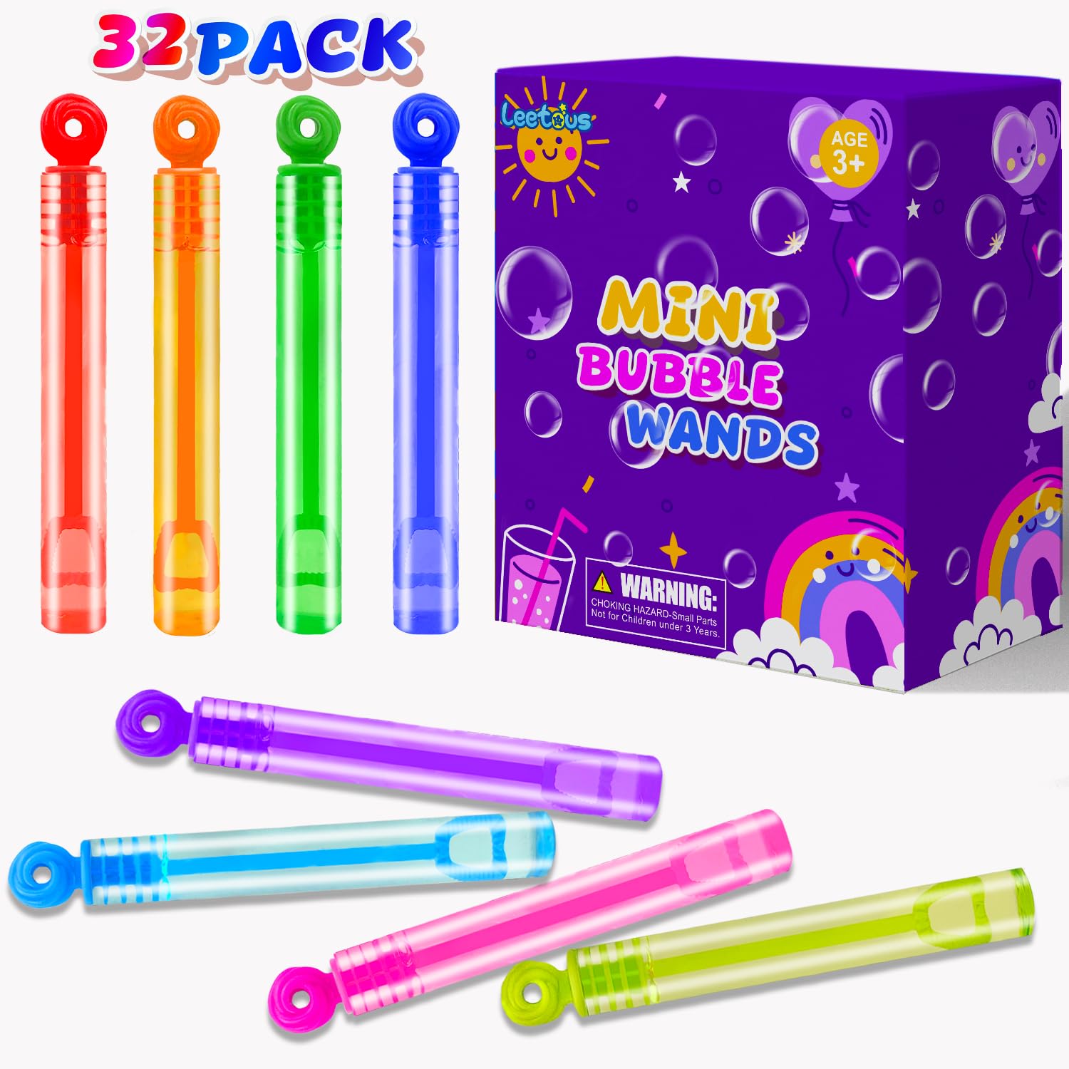 Kids Party Goodie Bag Stocking Stuffer Fillers for Toddlers, 32 Pack Mini Bubble Wand Toys Gifts for Kids, Small Christmas Pinata Birthday Party Favors Supplies, Camping Classroom Prizes Treats