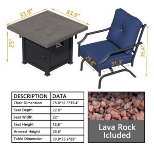 PatioFestival Outdoor Conversation Sets 5 Piece Patio Furniture Sets Square Propane Fire Pit Table with Rocking Chairs, Blue