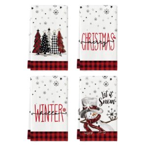 artoid mode red black buffalo plaid snowman xmas trees christmas kitchen towels dish towels, 18x26 inch daily seasonal winter decoration hand towels set of 4