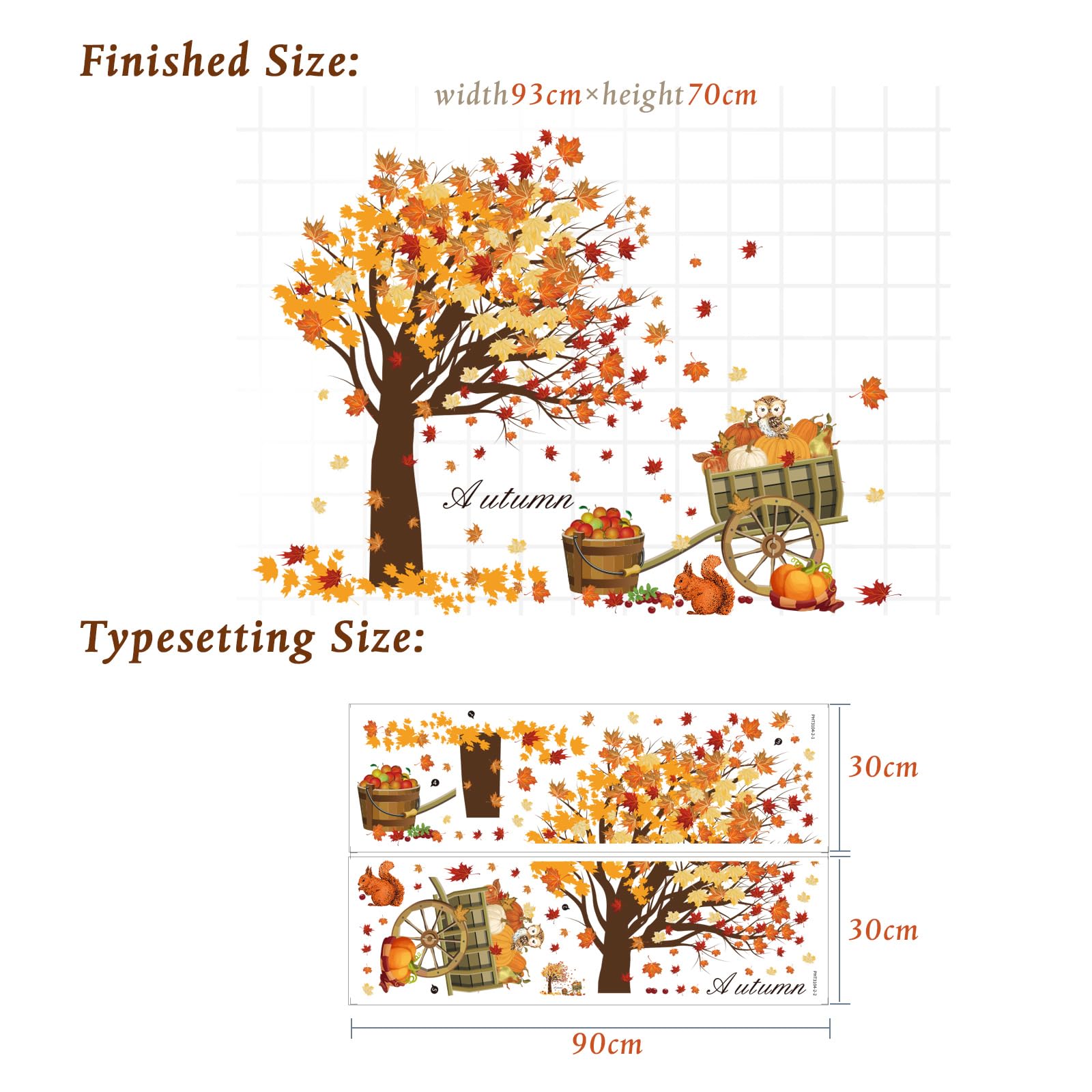 Fall Thanksgiving Wall Sticker Maple Leaves Wall Decals Autumn Harvest Pumpkins Wall Sticker Cute Animals Wall Art Decor for Thanksgiving Party Living Room