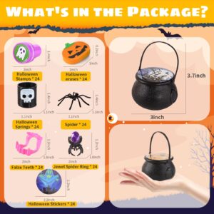 Halloween Party Favor for Kids, 24 Pack Prefilled Small Plastic Witch Cauldron Halloween Miniatures Novelty Toy in Bulk, Halloween Trick or Treat Toys Prizes Rewards Gifts Miniatures for Kids