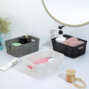 AREYZIN Plastic Storage Baskets Set of 6 Sturdy Small Organizer Bins Storage Baskets for Shelves,Closet,Countertops, Desktops, Cabinets and Badrooms,Black