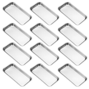 12 pcs 8.86 x 4.7 inch small surgical tray, stainless steel medical tray with seamless trays and moderate edge height for tattoo, resin, bathroom, lab instrument supplies, by genhakon.