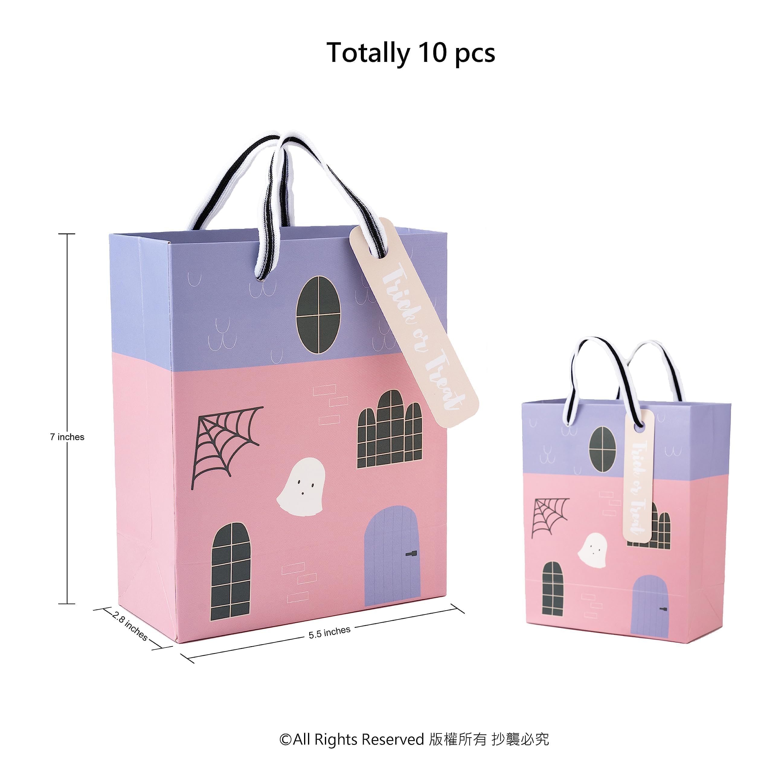 Cheerland 10pcs Halloween Party Favor Paper Bags Pastel Pink Purple Hunted House Halloween Bags Trick or Treat Bag for Spooky Theme Birthday Cosplay Halloween Goodie Bags Party Supplies