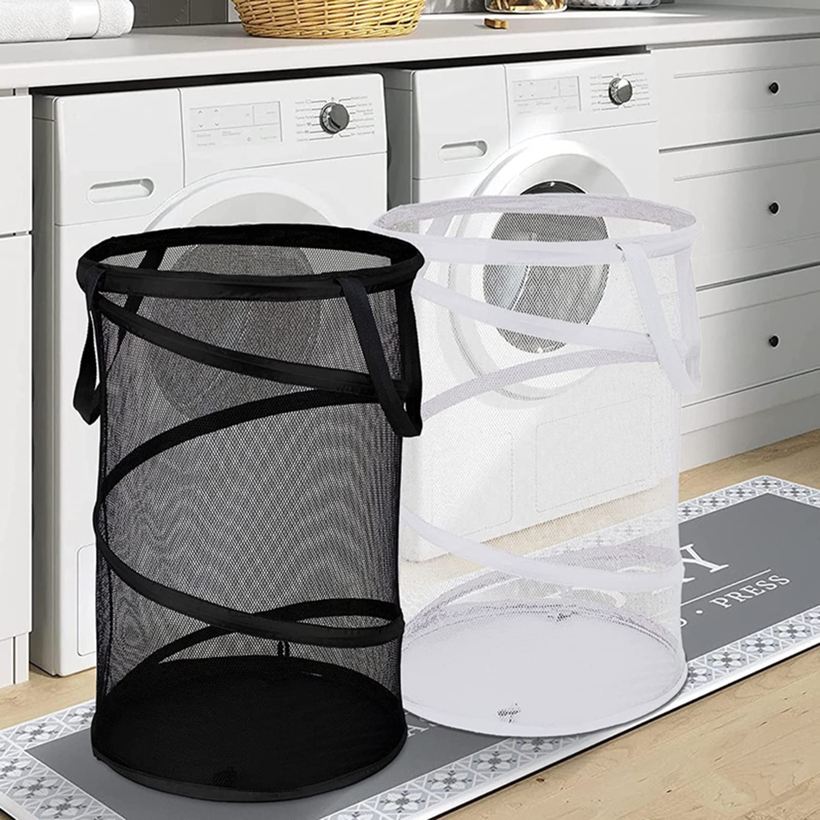 Smalibal Large Fine Mesh Laundry Basket, with Handles Laundry Hamper, Foldable Lightweight Basket, Collapsible Laundry Bag, Durable Clothing Storage, Freestanding Tall Clothes Hamper Black