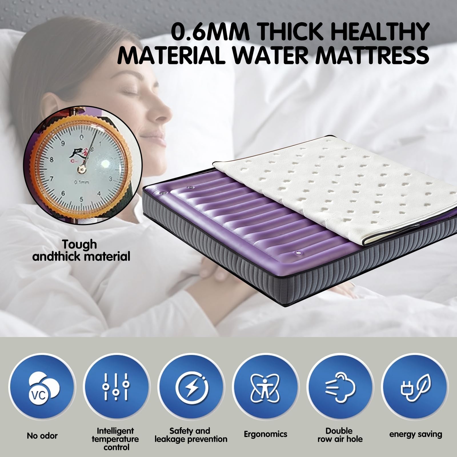 95% Small Wave Waterbed Mattresses－Intelligent Constant Temperature Full Size Water Bed, No Frame Needed Square Waterbed Mattress, Water and Air Dual Purpose Waterbed (Queen-60x80)