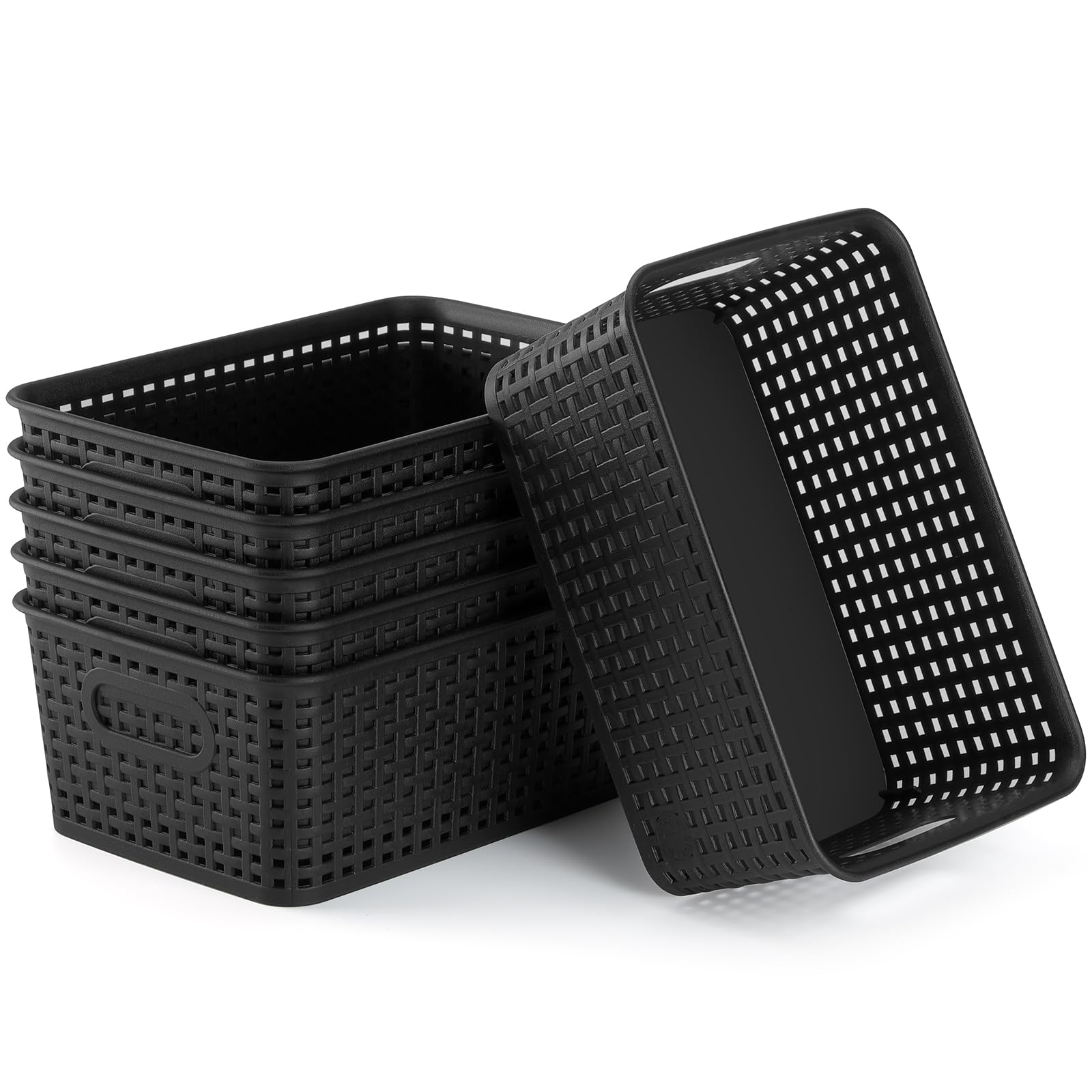 AREYZIN Plastic Storage Baskets Set of 6 Sturdy Small Organizer Bins Storage Baskets for Shelves,Closet,Countertops, Desktops, Cabinets and Badrooms,Black