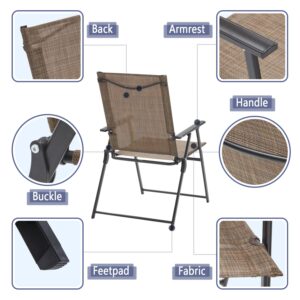 VICLLAX Patio Folding Chairs Set of 4, Outdoor Portable Sling Lawn Chairs for Camping Garden Pool Beach Yard, Brown