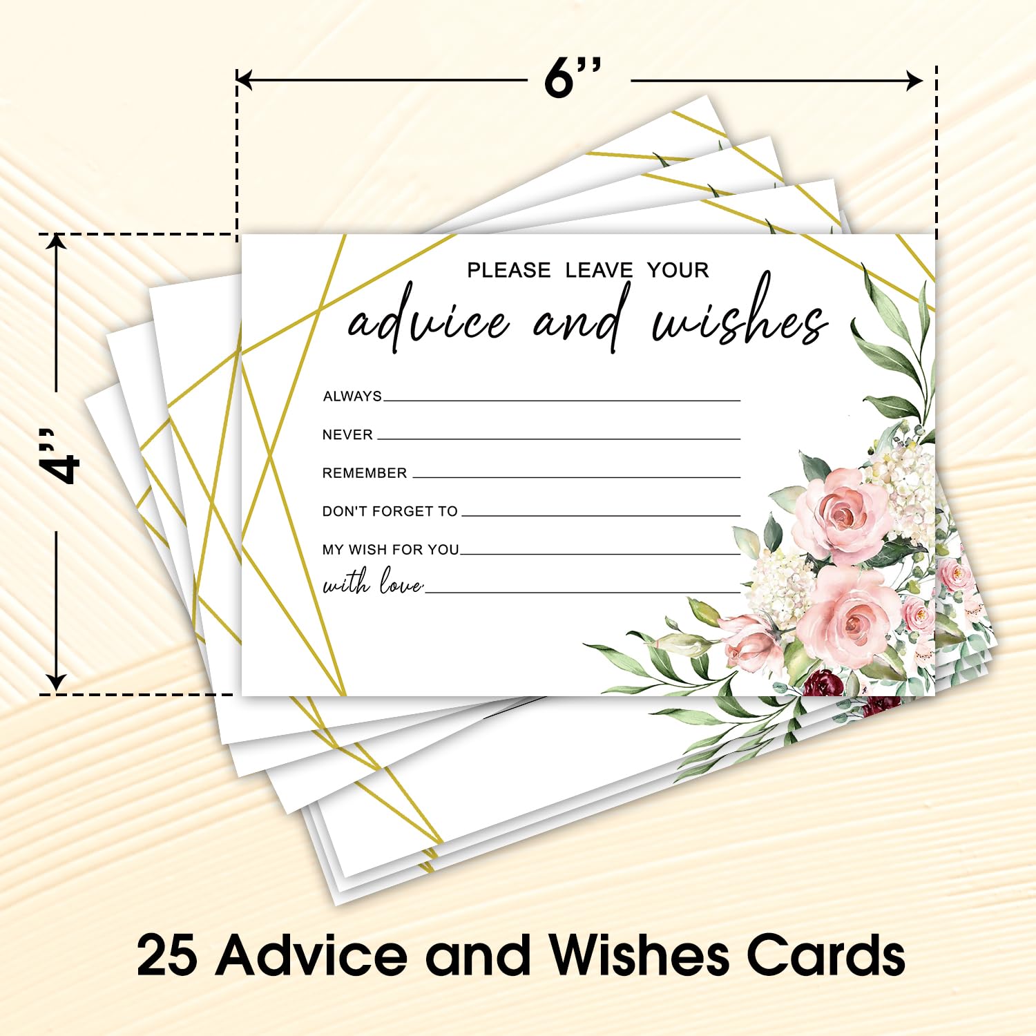 WwongxianB Set of 25 Rose Floral Modern Advice and Wishes Cards - Words of Wisdom Guest Book for Newlyweds Bridal Shower Wedding Retirement Grad Fill in Style Invites Cards -007