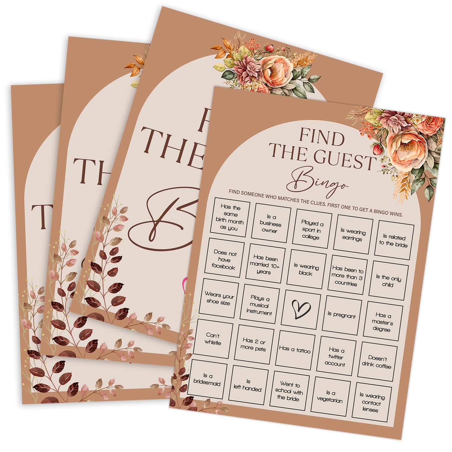 Find The Guest Bingo Bridal Shower Games,Rustic Orange Flower Bridal Shower Game Cards,Bridal Shower Games 30 Guests,Bachelorette Party Games,Wedding Games,Engagement Party Game,Shower Decoration(1)