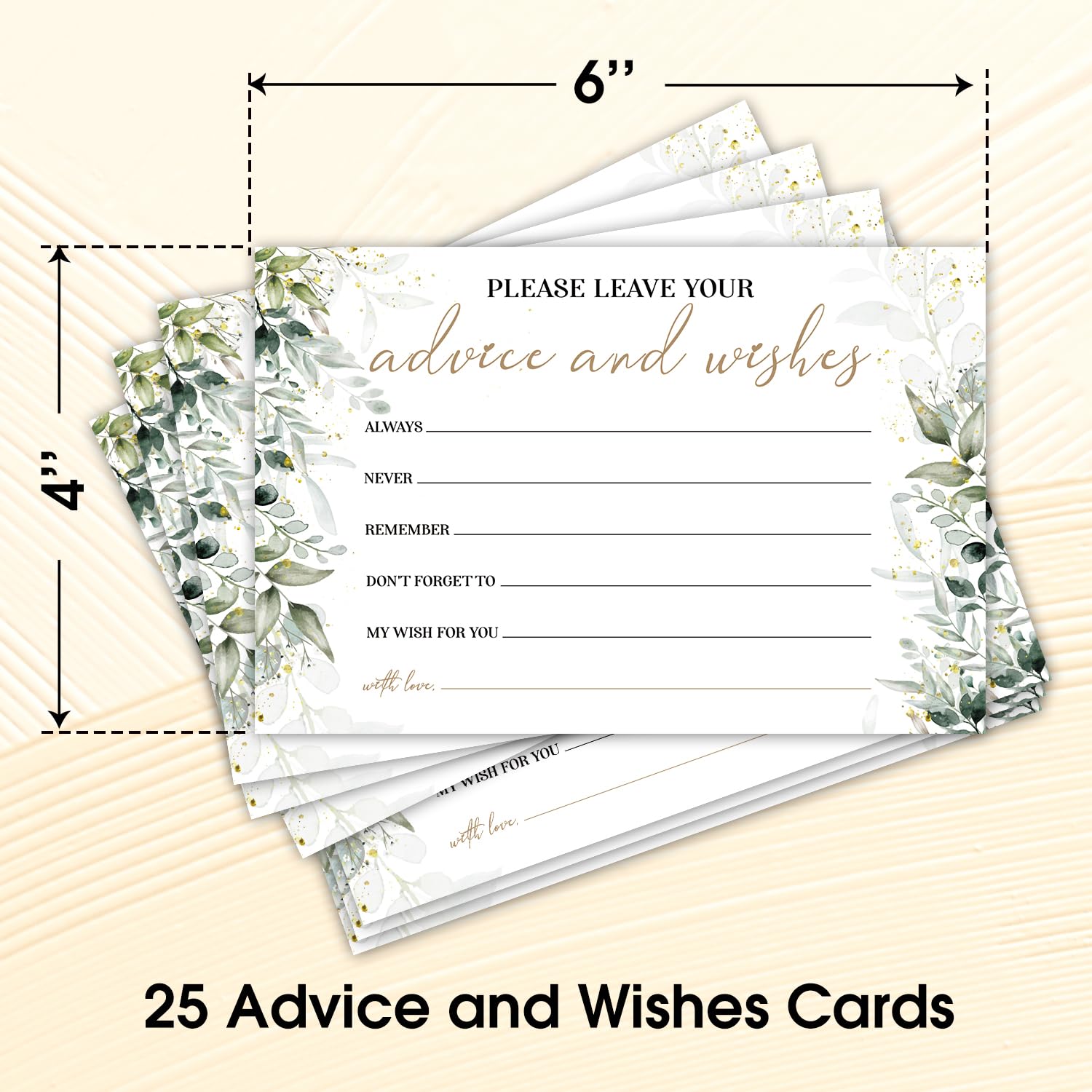 WwongxianB Set of 25 Eucalyptus Greenery Advice and Wishes Cards - Words of Wisdom Guest Book for Newlyweds Bridal Shower Wedding Retirement Grad Fill in Style Invites Cards -001