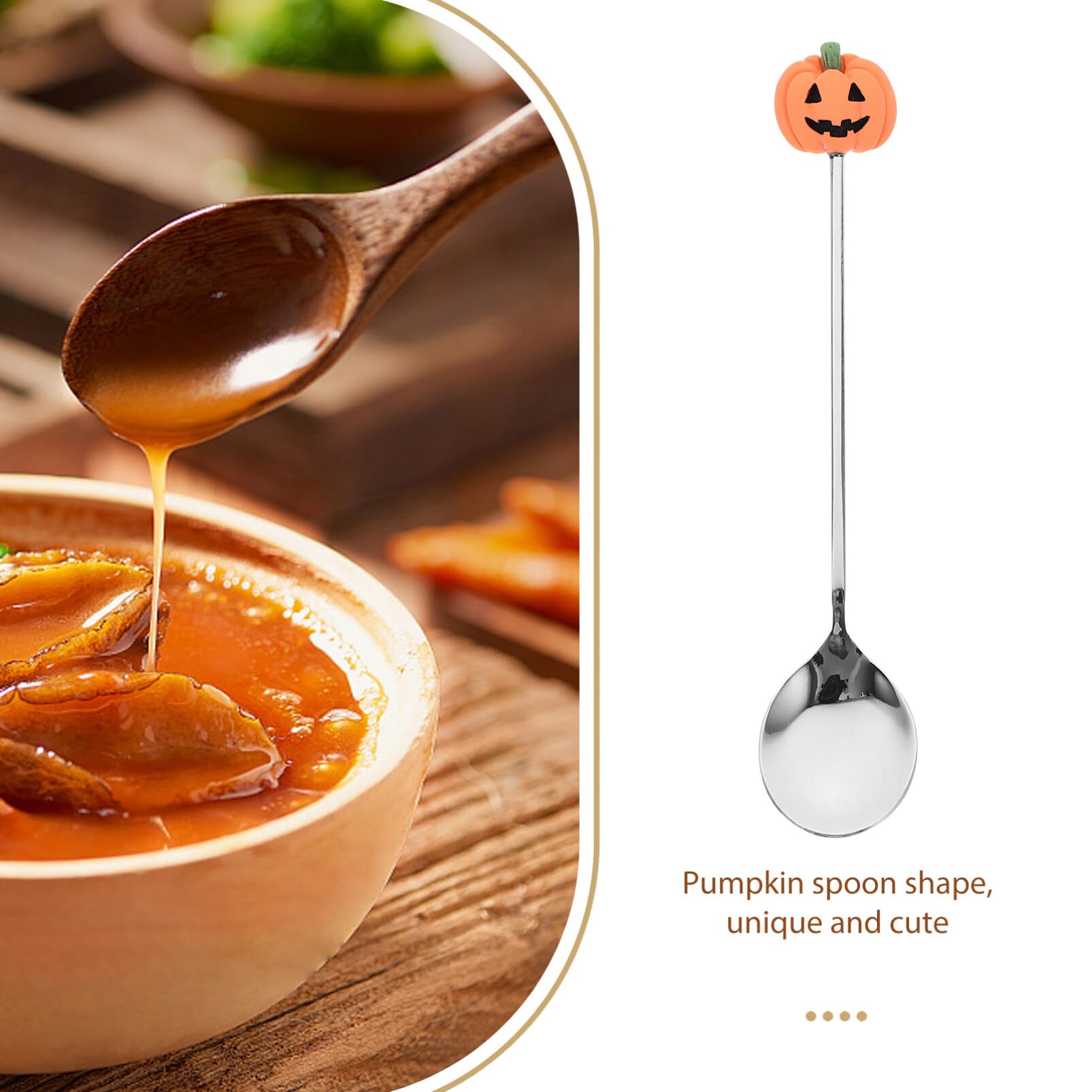 Kichvoe Small Pumpkin Shaped Spoon 4.9Inch Sugar Spoon Dessert Tea Coffee Stirring Spoon Tasting Spoon Halloween Home Decoration for Espresso Tea Coffee-6PCS