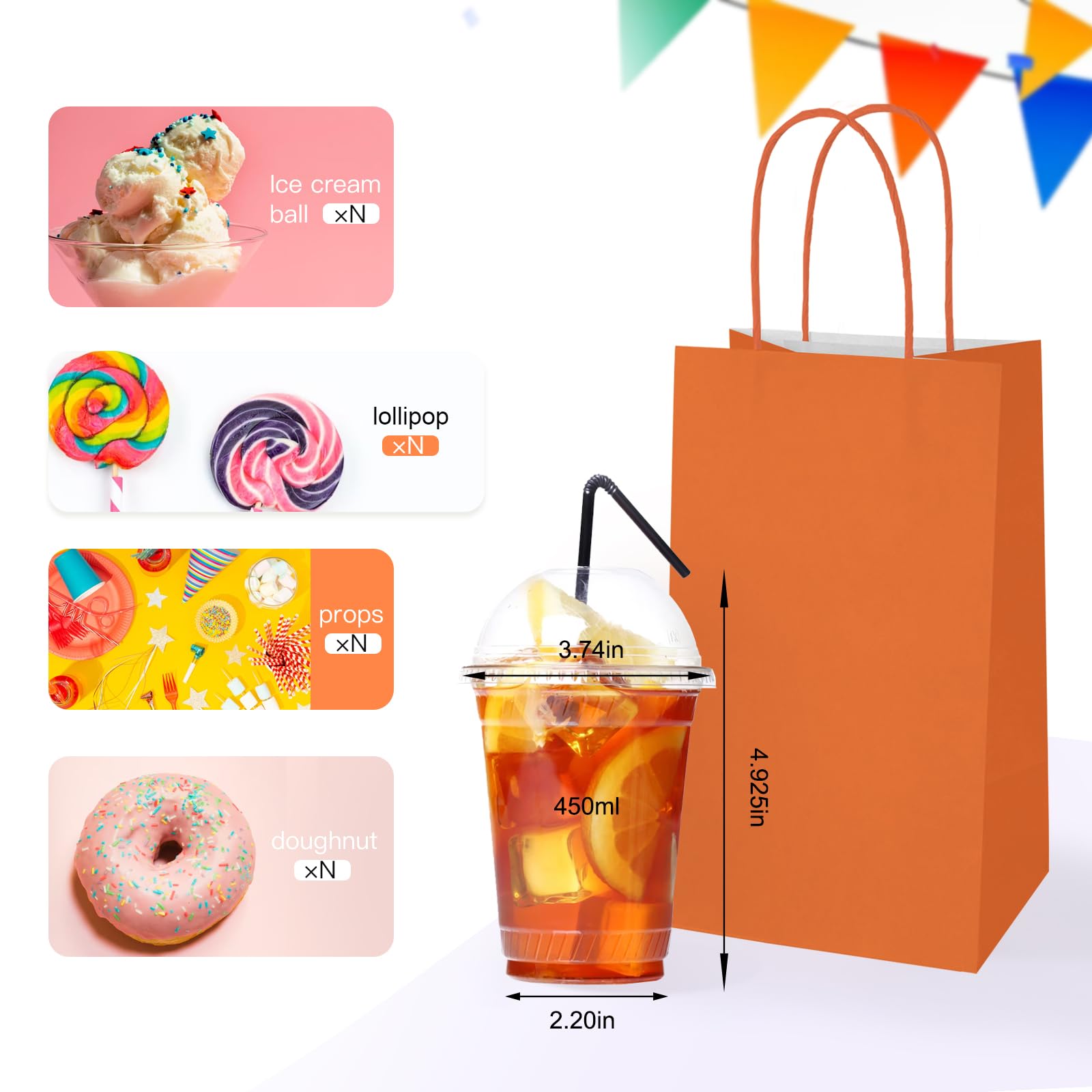 48 Pack Small Gift Bags with 8 colors Kraft Paper,5.25 * 3.25 * 8.25 Inch Party Favor Bags with Handles for Kids Birthday, Wedding and Celebrations,Party Supplies and Gifts