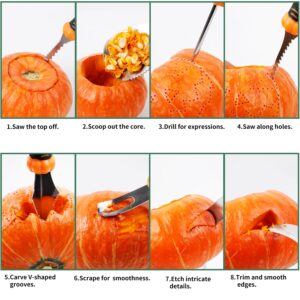 Halloween 10 Piece Pumpkin Carving Kit with Storage Bag, Stainless Steel Pumpkin Carving Tools Knife Set for Halloween Jack-O-Lantern DIY Decoration, Anti-Slip Rubber Handles,Gift for Halloween