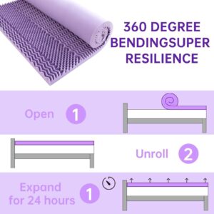 MUXHOMO 3 Inch 7-Zone Queen Mattress Topper, Egg Crate Foam Mattress Topper Queen Size for Back Pain, Lavender Cooling Gel Infused Mattress Pad, CertiPUR-US and Oeko-TEX Certification (60"×80")