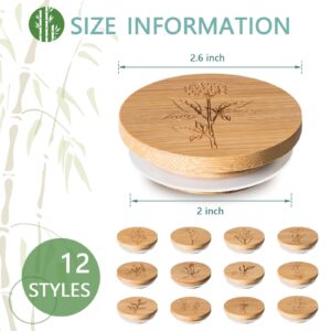 12 Pieces Yogurt Jar Lids Inspirational Yogurt Bamboo Jar Lids Set Flower and Herb Wooden Lids with Silicone Sealing Compatible with Oui Yogurt Jars, Brave Happy Kind Plant (Flower and Herb)