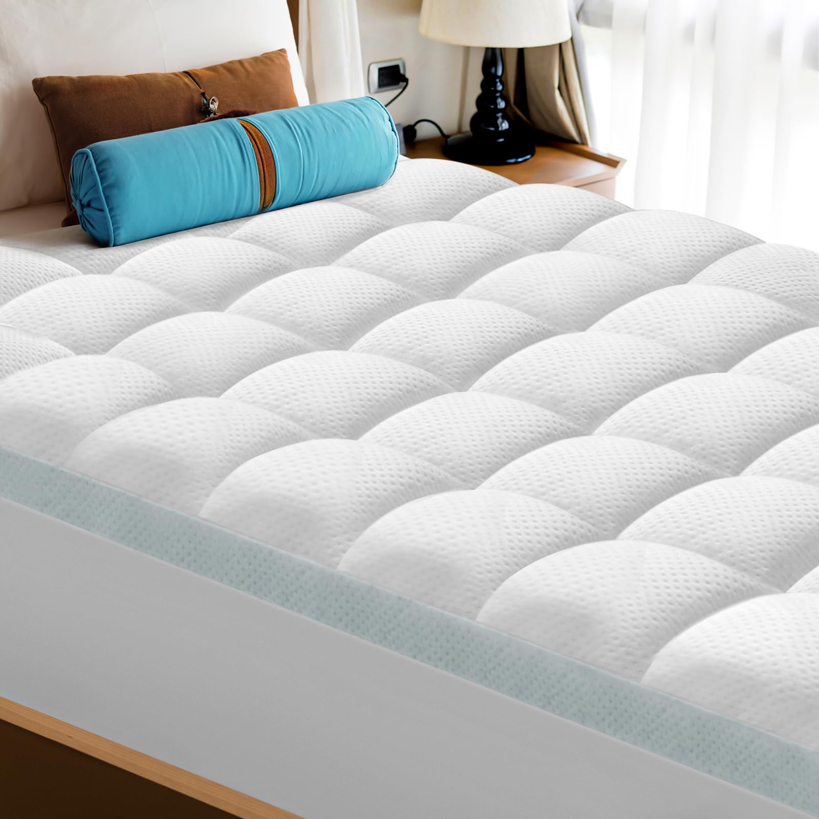 MASVIS Dual Layer 4 Inch Memory Foam Mattress Topper Queen Size, Breathable & Medium Support, 2 Inch Cooling Gel Memory Foam & 2 Inch Pillow Top Mattress Pad Cover for Back Pain