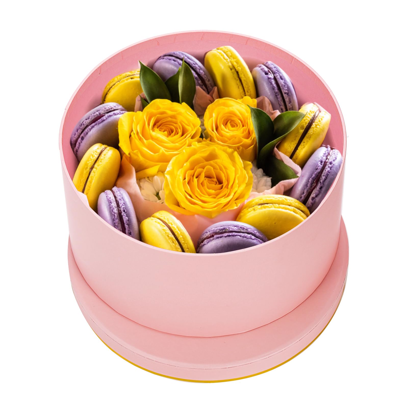 Coloch 3 Pcs Round Gift Boxes with Lid, Pink Flower Box with Golden Rim Nested Party Favor Boxes for Flower Arrangement, Birthday, Wedding,Valentine's Day, Anniversary, Pink, Small, Medium, Large