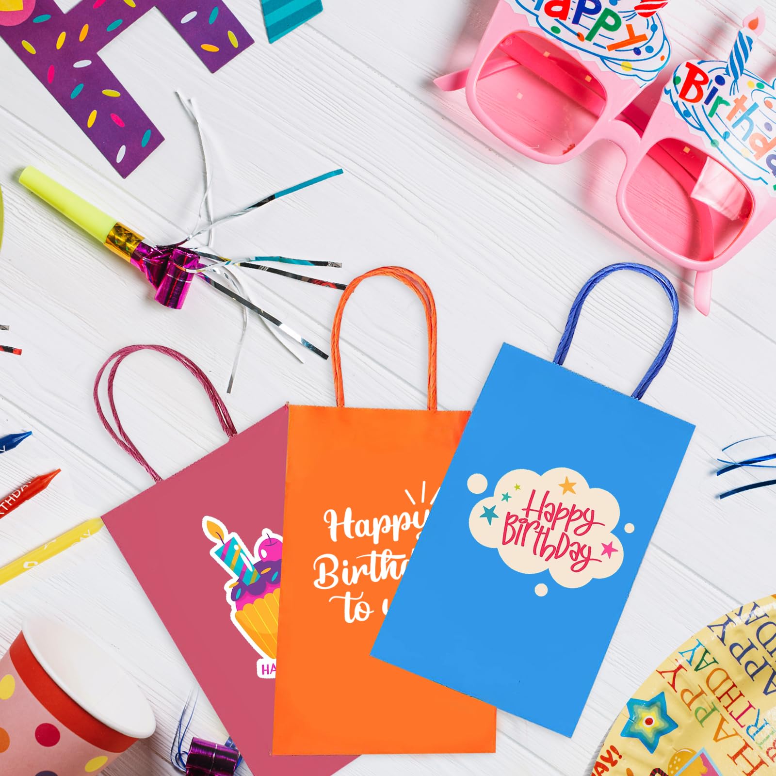 48 Pack Small Gift Bags with 8 colors Kraft Paper,5.25 * 3.25 * 8.25 Inch Party Favor Bags with Handles for Kids Birthday, Wedding and Celebrations,Party Supplies and Gifts