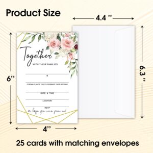 WwongxianB Set of 25 Wedding Rose Floral Glitter Invitations with Envelopes, Modern Invites for Bridal Shower, Wedding Shower Reception, Evening Invitations, Fill in Style Invites Cards -007