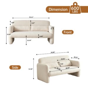 YOOBECH 59" W Loveseat Sofa 2-Seater Lamb Fabric Couch, Solid and Easy to Install, Small Modern Loveseat Sofas for Small Space, Bedroom, Apartment, Living Room (Beige)