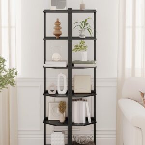 Hzuaneri Corner Shelf Stand, Corner Bookshelf, Storage Standing Shelf Unit with Metal Frame, Plant Stand, Corner Bookcase for Living Room, Home Office, Bedroom, 6-Tier Black CS06006B