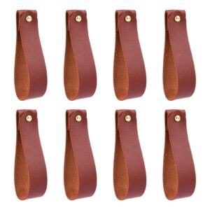 qwlwbu 8 pcs artificial leather wall hooks, leather curtain rod straps, wall hanging straps for bathroom kitchen bedroom towel holder (light brown)