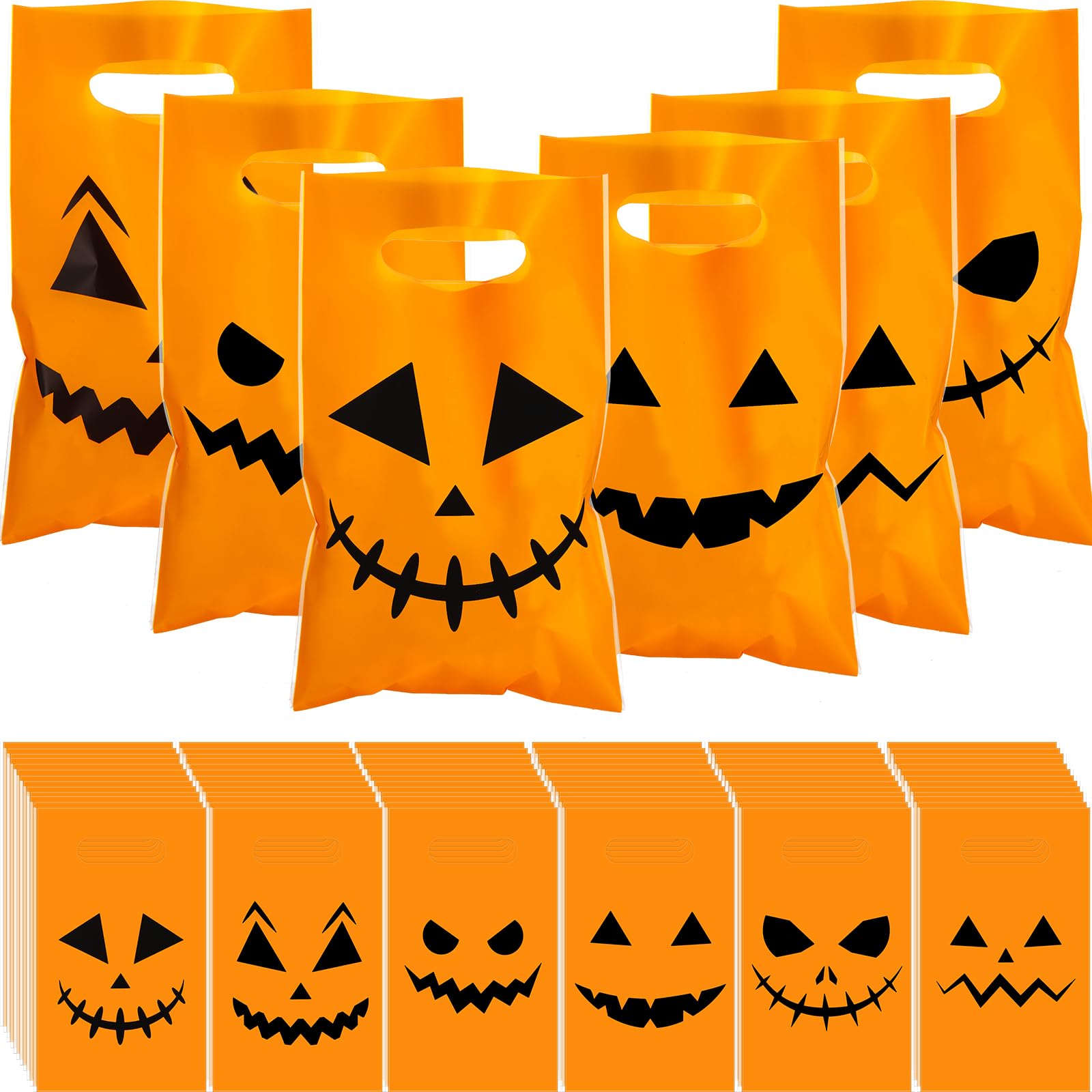 Jetec Halloween Plastic Bags Pumpkin Treat Bags Trick or Treat Plastic Candies Goodie Gift Bags with Handle Halloween Party Favor Bags for Halloween Decoration (480 Pcs)