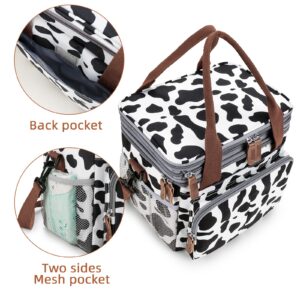 MOV COMPRA Lunch Bag for Women Men Double Deck Expandable Lunch Box,Large Lunch Bags,Leakproof Lunch Box Cooler Bag（Cow Print）