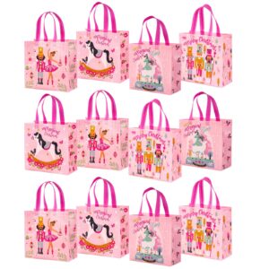 lezakaa 12pcs bags with handles, pink recycled bags, treat bags, multifunctional non-woven christmas bags for child, kids - cartoon pattern, 10.5' x 5'x 10.5'