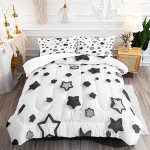 balen bear kids cartoon star comforter set twin size, black and grey stars print quilt set,bedding set for kids teens boys girls room decor all season