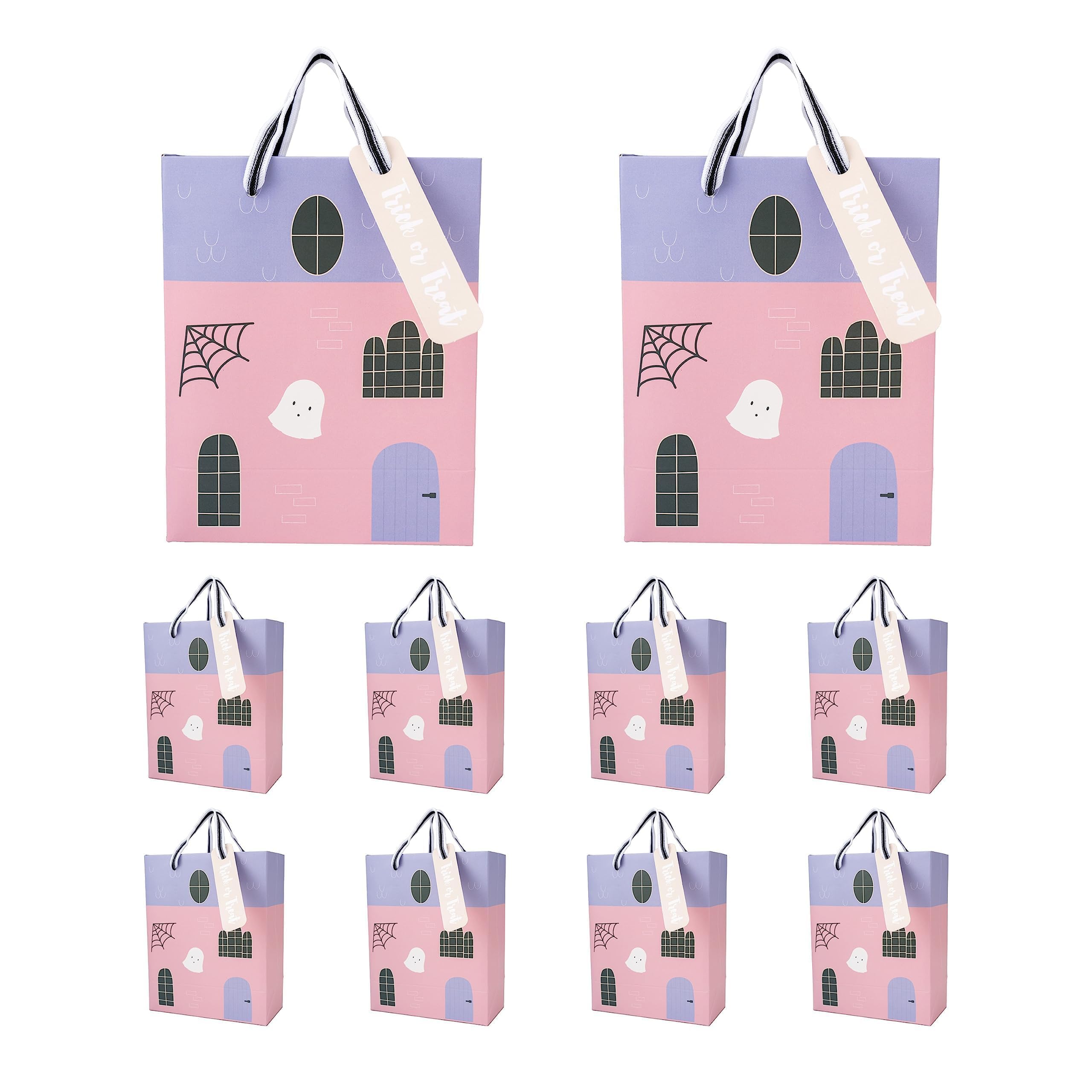 Cheerland 10pcs Halloween Party Favor Paper Bags Pastel Pink Purple Hunted House Halloween Bags Trick or Treat Bag for Spooky Theme Birthday Cosplay Halloween Goodie Bags Party Supplies