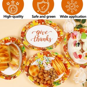 50PCS Thanksgiving Oval Paper Plates Large 11” Disposable Fall Party Autumn Maple Leaf Give Thanks Platters, Gold Foil Fall Design Heavy Duty Dish Tray for Picnic Carnival Dinner Tableware, White