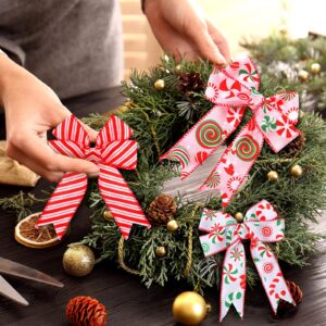 Yingzhao 6 Rolls 30 Yards Christmas Candy Peppermint Wired Edge Ribbon Christmas Candy Ribbon Burlap Ribbon Red Green Candy Cane Fabric Craft Ribbon For Christmas Tree Decoration Gift Wrapping Wreaths