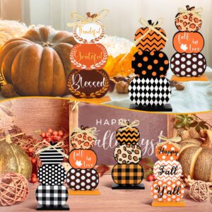 Barydat 6 Pcs Thanksgiving Table Decor Sign Stacked Pumpkins Wooden Pumpkins Stacked Thanksgiving Tiered Tray Decor Fall Decorations for Home Farmhouse Harvest Mantel Party