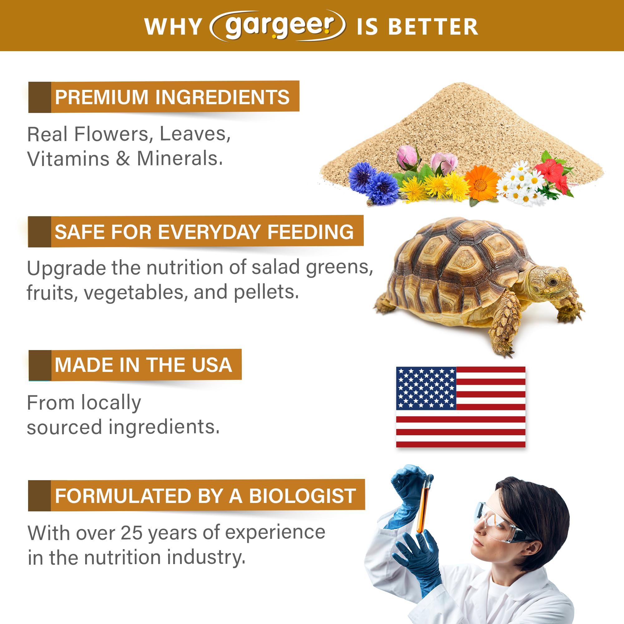 Gargeer 2oz Desert/Grassland Tortoise Food Supplement, Flower Salad Mix Topper. Supercharge Appetite, Health & Immune System. Complete Diet, Rich with Vitamins, Made in The USA. Enjoy!