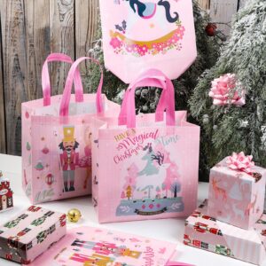 LeZakaa 12PCS Bags with Handles, Pink Recycled Bags, Treat Bags, Multifunctional Non-Woven Christmas Bags for Child, Kids - Cartoon Pattern, 10.5' x 5'x 10.5'