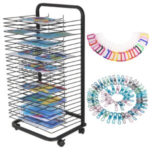 towallmark art drying rack with 25 flexible shelves, mobile paint drying rack with four wheels, ideal for schools and art studios, height 41.5 inches, shelves 12 by 17 inches,black