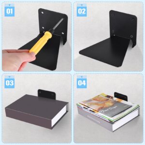 RealPlus Floating Bookshelf Iron Invisible Floating Book Shelves Wall Mounted Heavy Duty Book Organizer, Black (Pack of 8)