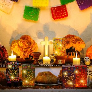 Ireer 30 Pieces Halloween Day of The Dead Luminary Bags Dia De Los Muertos Candy Bags Flame Resistant Candle Bags Sugar Skull Gift Goodie Bags for Mexican Fiesta Halloween Party Favors Supplies