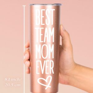 Onebttl Team Mom Gifts for Women, 20oz Skinny Tumblers, Base Ball Soccer Basket Ball Soft Ball Mom Gifts, Rose Gold, Best