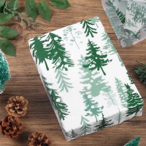 100 Sheets 20 * 14 Inches Christmas Tissue Paper for Gift Bags, Green Christmas Tree Pattern Tissue Paper for Gift Wrapping, Rustic Art Tissue for Winter Holidays Birthday Xmas New Year DIY Craft