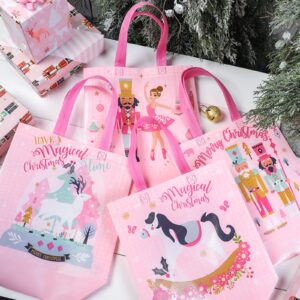 LeZakaa 12PCS Bags with Handles, Pink Recycled Bags, Treat Bags, Multifunctional Non-Woven Christmas Bags for Child, Kids - Cartoon Pattern, 10.5' x 5'x 10.5'