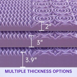 MUXHOMO 3 Inch 7-Zone Queen Mattress Topper, Egg Crate Foam Mattress Topper Queen Size for Back Pain, Lavender Cooling Gel Infused Mattress Pad, CertiPUR-US and Oeko-TEX Certification (60"×80")