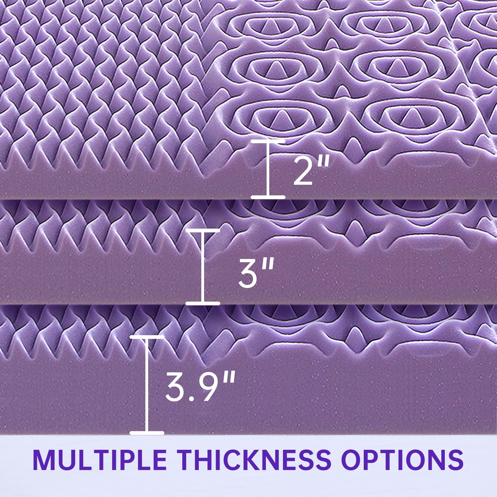 MUXHOMO 3 Inch 7-Zone Queen Mattress Topper, Egg Crate Foam Mattress Topper Queen Size for Back Pain, Lavender Cooling Gel Infused Mattress Pad, CertiPUR-US and Oeko-TEX Certification (60"×80")