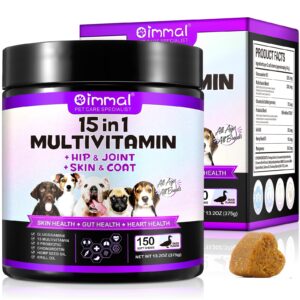 15 in 1 dog vitamins supplements -150pcs-multifunctional supplements for dogs-glucosamine chondroitin for joint support with probiotics for gut & immune health and skin & heart health